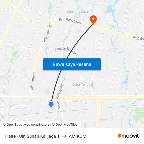 Halte - Uin Sunan Kalijaga 1 to AMIKOM map