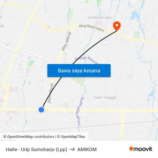 Halte - Urip Sumoharjo (Lpp) to AMIKOM map