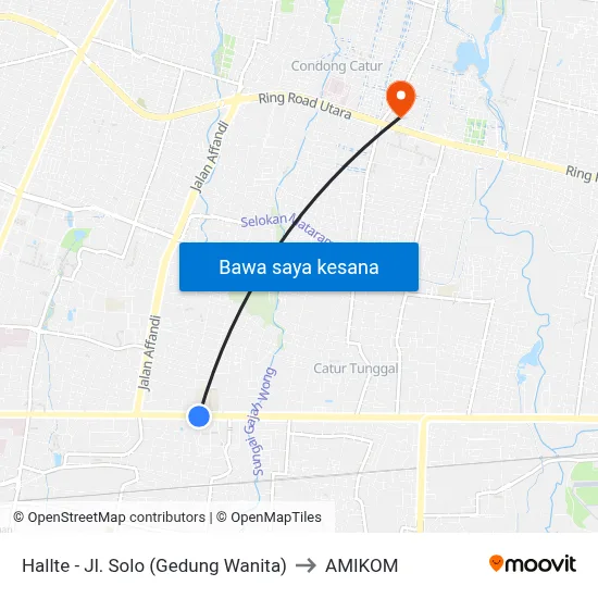 Hallte - Jl. Solo (Gedung Wanita) to AMIKOM map