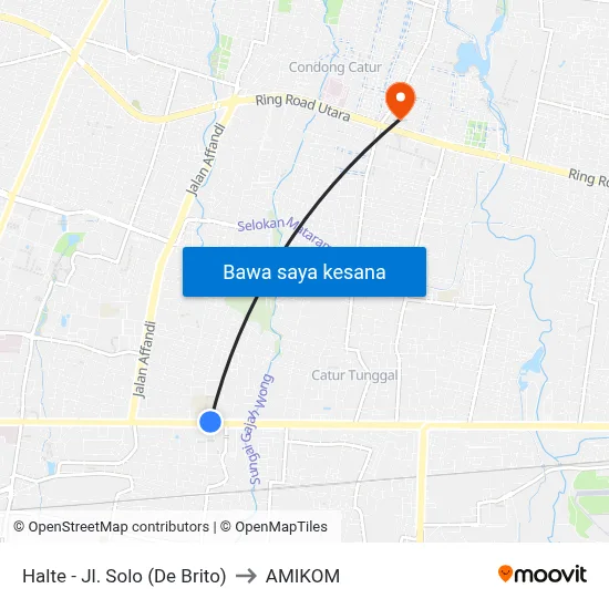 Halte - Jl. Solo (De Brito) to AMIKOM map