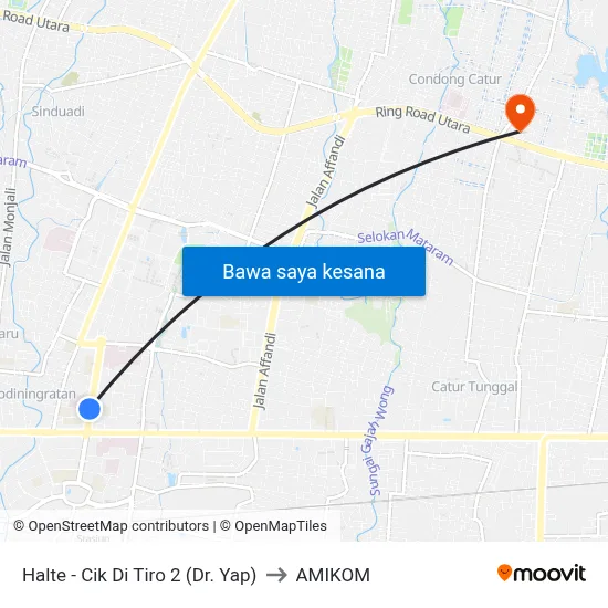 Halte - Cik Di Tiro 2 (Dr. Yap) to AMIKOM map