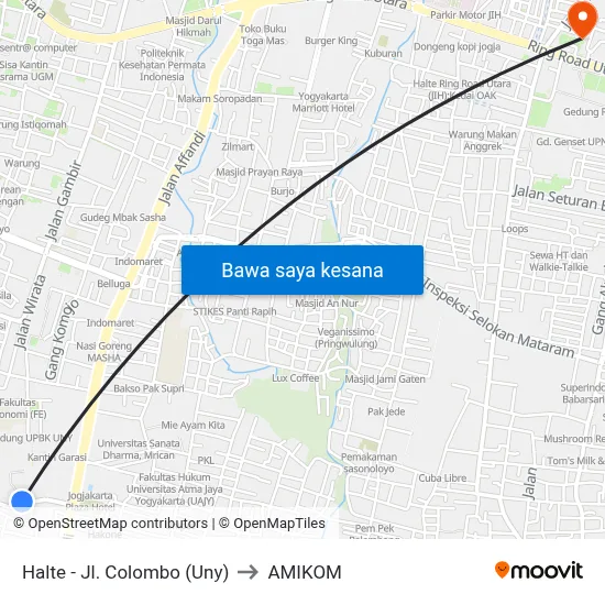 Halte - Jl. Colombo (Uny) to AMIKOM map