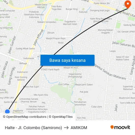 Halte - Jl. Colombo (Samirono) to AMIKOM map