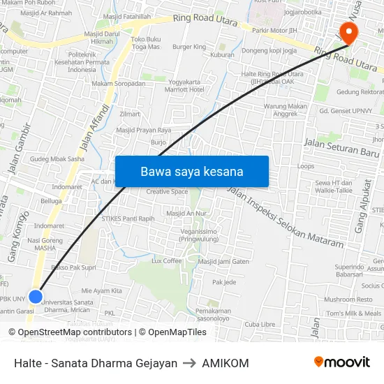 Halte - Sanata Dharma Gejayan to AMIKOM map
