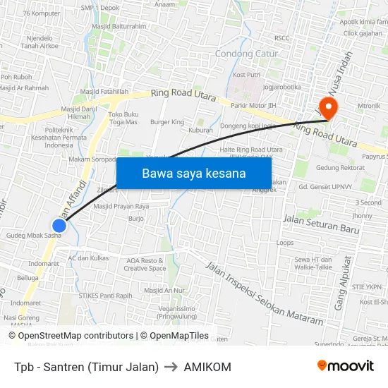 Tpb - Santren (Timur Jalan) to AMIKOM map
