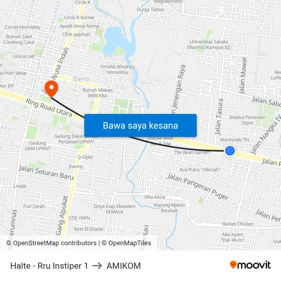 Halte - Rru Instiper 1 to AMIKOM map