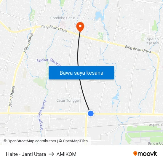 Halte - Janti Utara to AMIKOM map