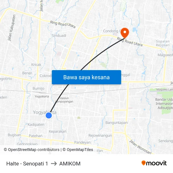 Halte - Senopati 1 to AMIKOM map