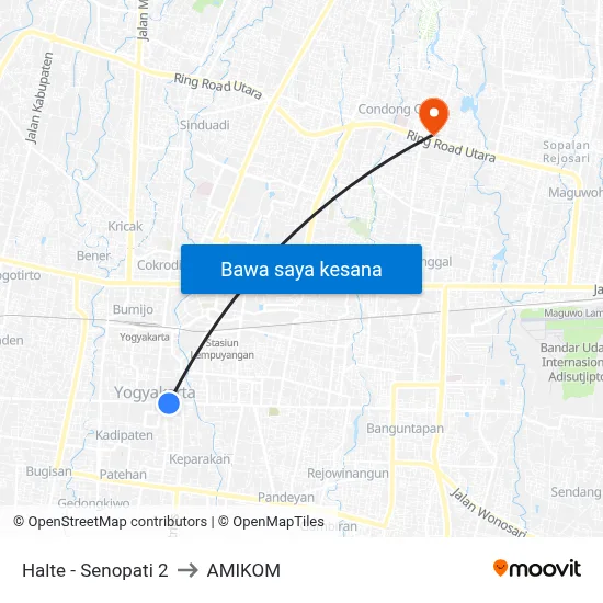 Halte - Senopati 2 to AMIKOM map