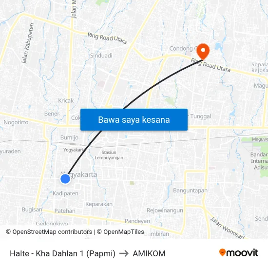 Halte - Kha Dahlan 1 (Papmi) to AMIKOM map
