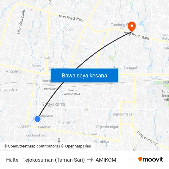 Halte - Tejokusuman (Taman Sari) to AMIKOM map