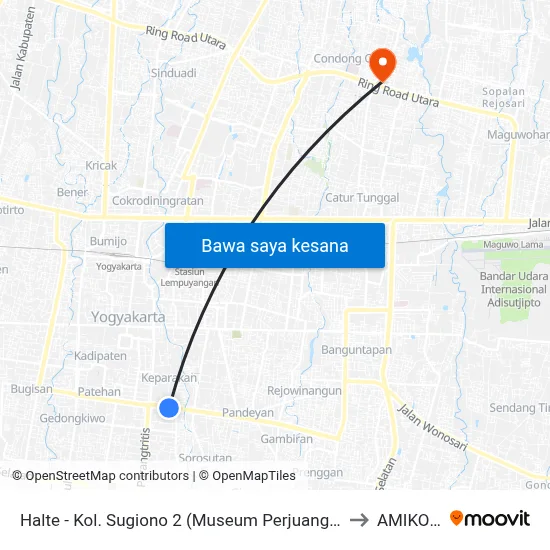 Halte - Kol. Sugiono 2 (Museum Perjuangan) to AMIKOM map