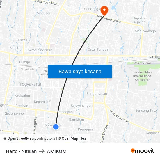Halte - Nitikan to AMIKOM map