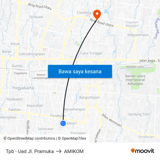 Tpb - Uad Jl. Pramuka to AMIKOM map