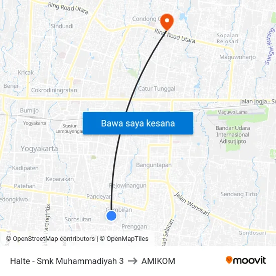 Halte - Smk Muhammadiyah 3 to AMIKOM map