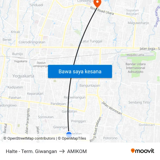 Halte - Term. Giwangan to AMIKOM map