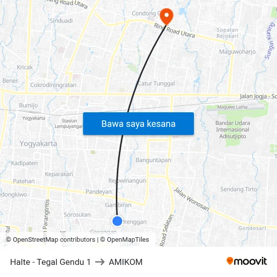Halte - Tegal Gendu 1 to AMIKOM map