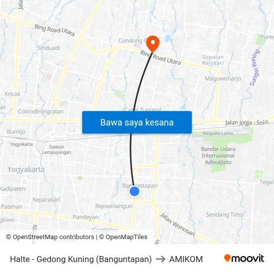 Halte - Gedong Kuning (Banguntapan) to AMIKOM map
