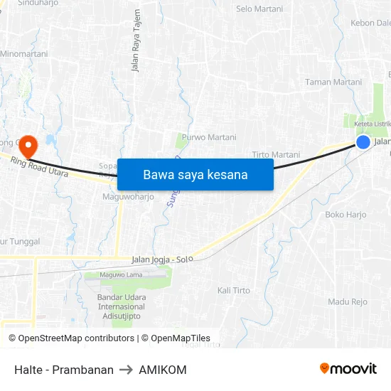 Halte - Prambanan to AMIKOM map