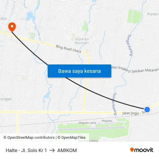 Halte - Jl. Solo Kr 1 to AMIKOM map