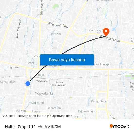 Halte - Smp N 11 to AMIKOM map