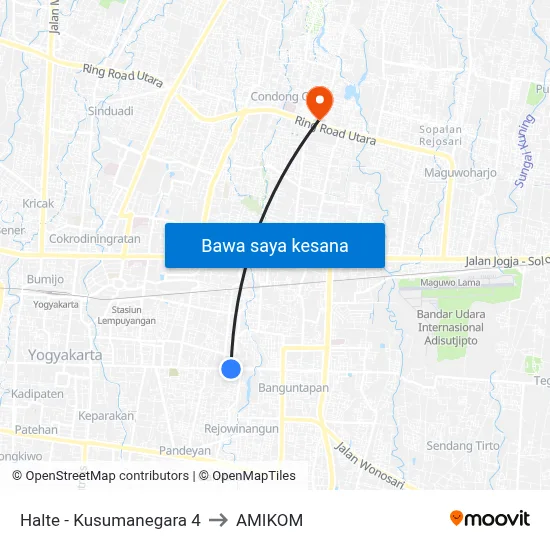 Halte - Kusumanegara 4 to AMIKOM map