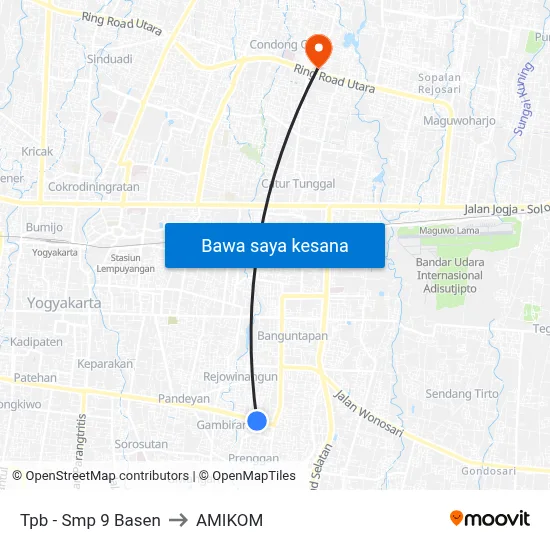 Tpb - Smp 9 Basen to AMIKOM map