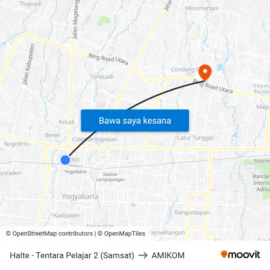 Halte - Tentara Pelajar 2 (Samsat) to AMIKOM map
