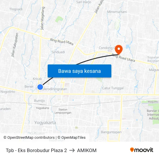 Tpb - Eks Borobudur Plaza 2 to AMIKOM map