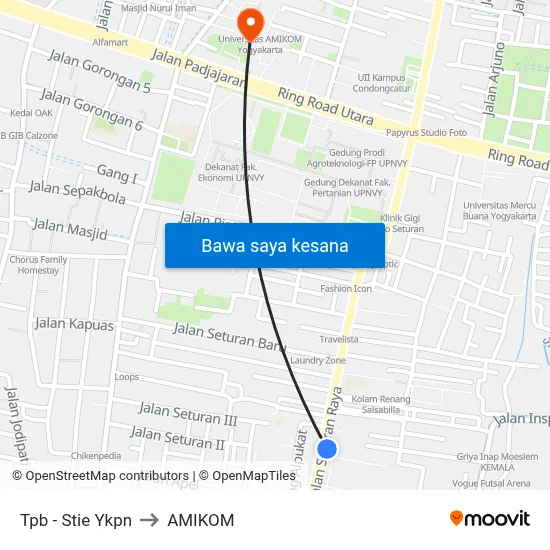 Tpb - Stie Ykpn to AMIKOM map