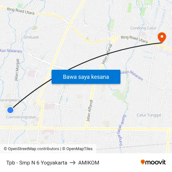Tpb - Smp N 6 Yogyakarta to AMIKOM map
