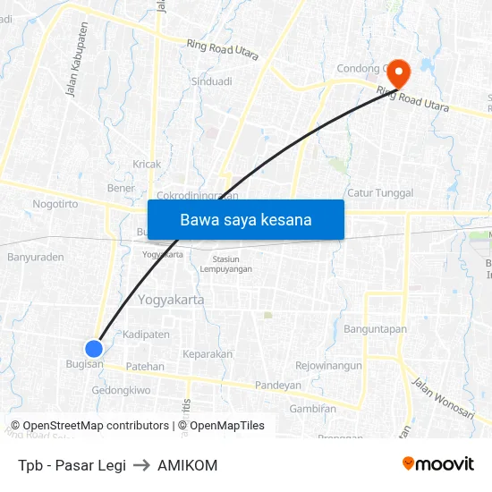 Tpb - Pasar Legi to AMIKOM map