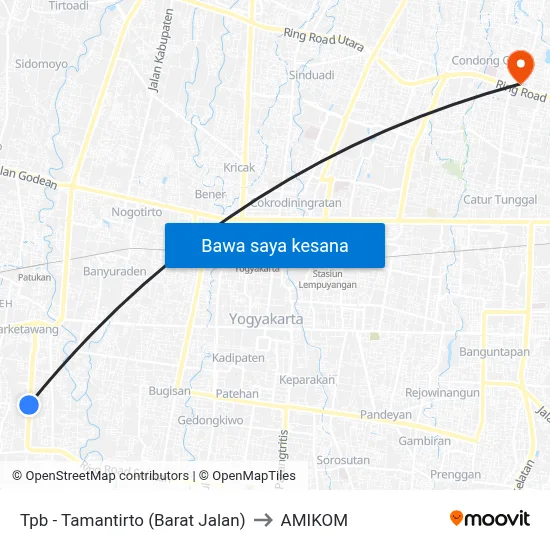 Tpb - Tamantirto (Barat Jalan) to AMIKOM map