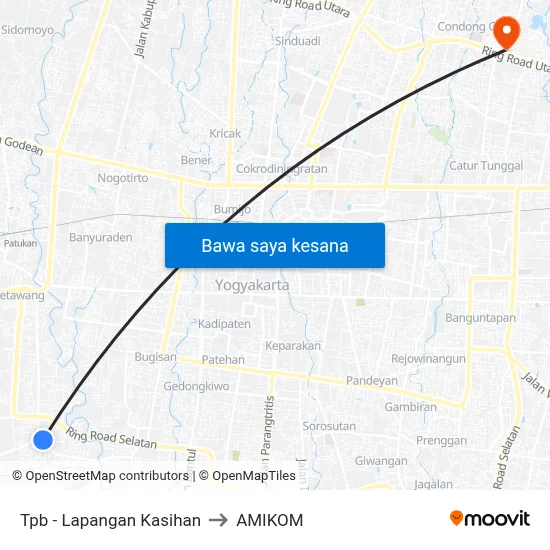 Tpb - Lapangan Kasihan to AMIKOM map