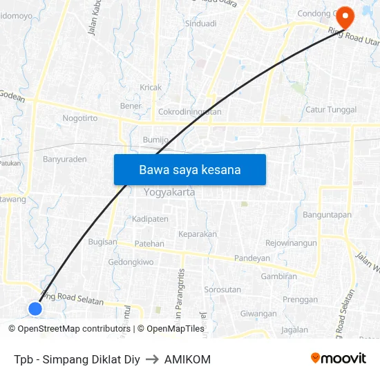 Tpb - Simpang Diklat Diy to AMIKOM map