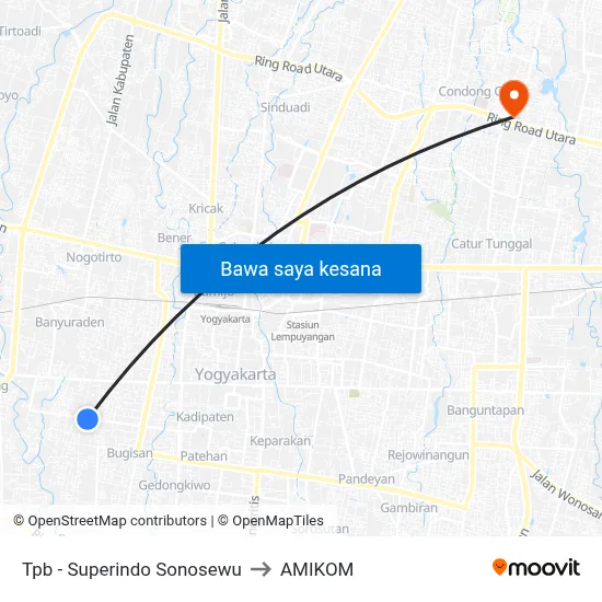 Tpb - Superindo Sonosewu to AMIKOM map