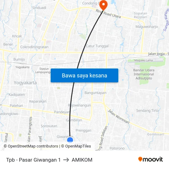 Tpb - Pasar Giwangan 1 to AMIKOM map