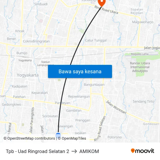 Tpb - Uad Ringroad Selatan 2 to AMIKOM map