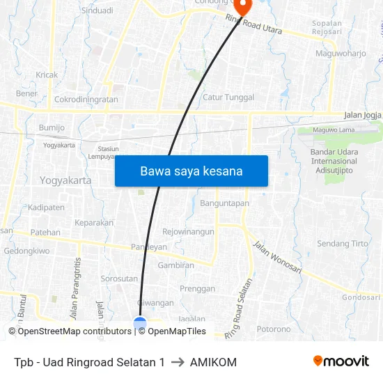 Tpb - Uad Ringroad Selatan 1 to AMIKOM map