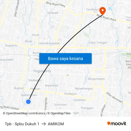 Tpb - Spbu Dukuh 1 to AMIKOM map