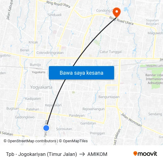 Tpb - Jogokariyan (Timur Jalan) to AMIKOM map