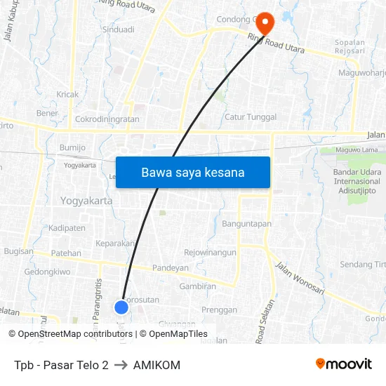 Tpb - Pasar Telo 2 to AMIKOM map
