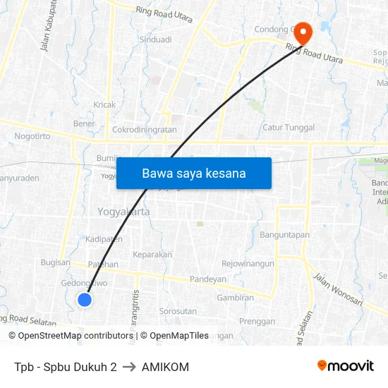 Tpb - Spbu Dukuh 2 to AMIKOM map