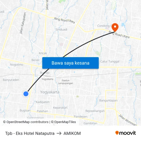 Tpb - Eks Hotel Nataputra to AMIKOM map