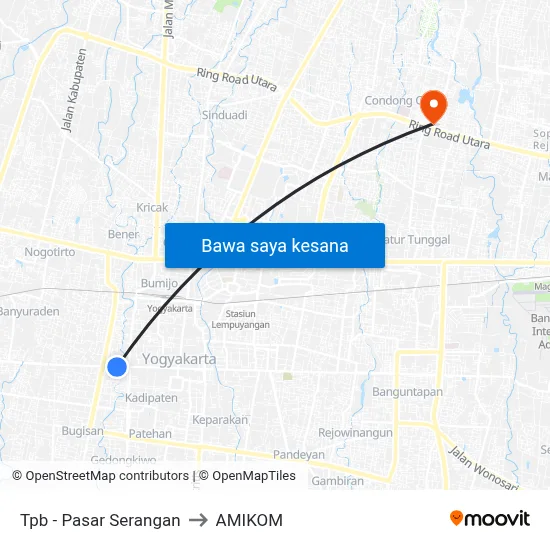 Tpb - Pasar Serangan to AMIKOM map