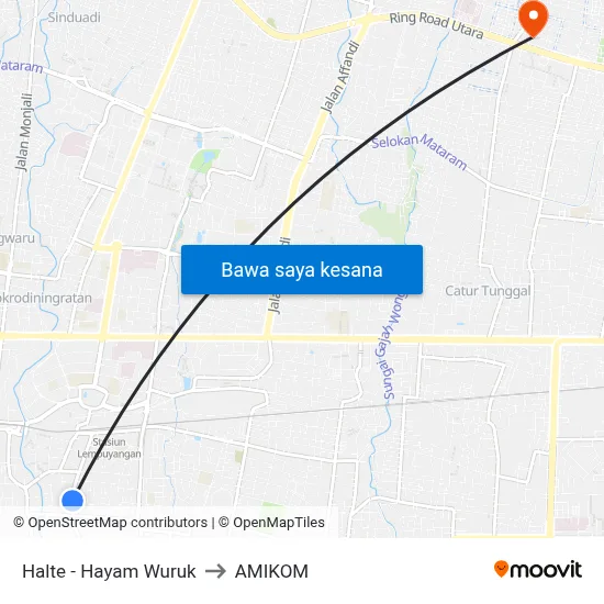 Halte - Hayam Wuruk to AMIKOM map