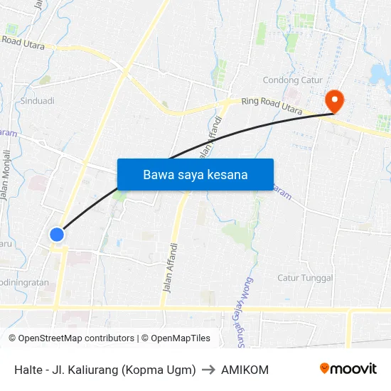 Halte - Jl. Kaliurang (Kopma Ugm) to AMIKOM map