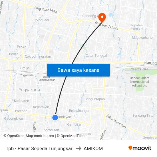Tpb - Pasar Sepeda Tunjungsari to AMIKOM map