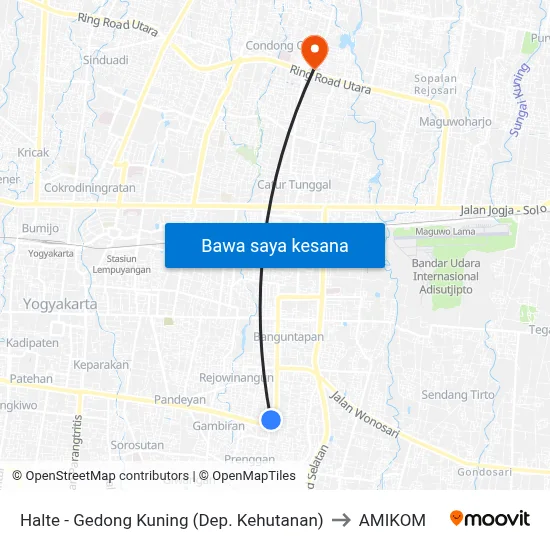 Halte - Gedong Kuning (Dep. Kehutanan) to AMIKOM map