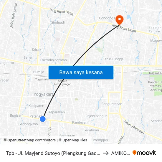 Tpb - Jl. Mayjend Sutoyo (Plengkung Gading) to AMIKOM map